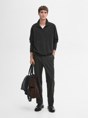 Massimo Dutti Polo Knit Wool Men Jumpers Dark Grey | US-HG2935718