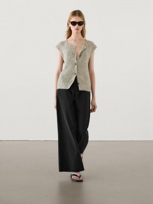 Massimo Dutti Poplin Drawstring Jogger-fit Women Trousers Black | US-MH2715694