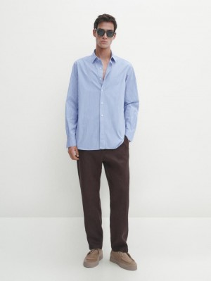 Massimo Dutti Poplin With Micro-stripe Print Men Shirts Blue | US-YI6591724