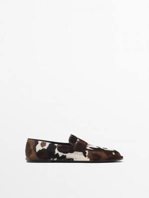 Massimo Dutti Printed Fur Women Loafers Brown / Cream | US-CK7310569