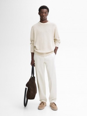 Massimo Dutti Purl Knit Cotton Men Sweater Cream | US-RO4605182