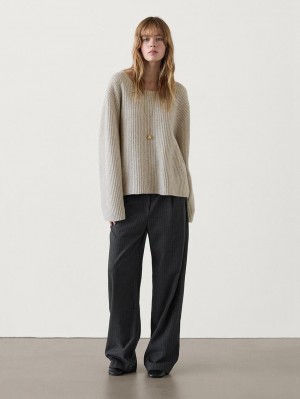 Massimo Dutti Purl Knit Women Sweater Ecru | US-JS8016974