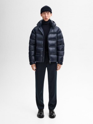 Massimo Dutti Quilted Down Men Puffer Jacket Navy | US-WX7943810