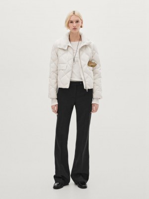Massimo Dutti Quilted With High Neck Women Puffer Jacket Cream | US-ON8962417