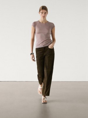 Massimo Dutti Raglan Sleeve With Metallic Trim Women T-Shirt Purple | US-LZ5096812