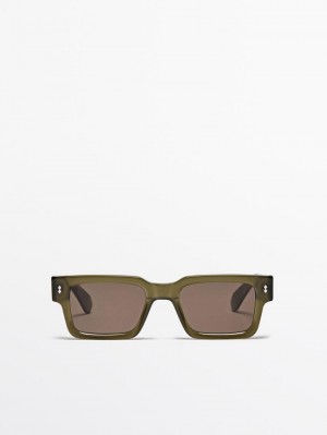 Massimo Dutti Rectangular Men Sunglasses Green | US-JY9371526