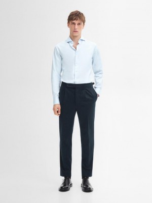 Massimo Dutti Regular Fit Cotton Blend Men Trousers Navy | US-RG4189635
