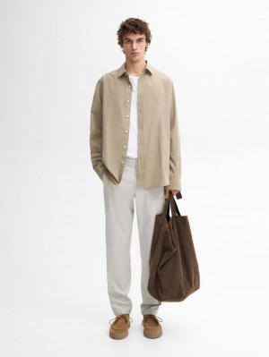 Massimo Dutti Regular Fit Cotton Men Shirts Khaki | US-DA7689514