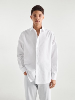 Massimo Dutti Regular Fit Cotton Men Shirts White | US-DP3150264