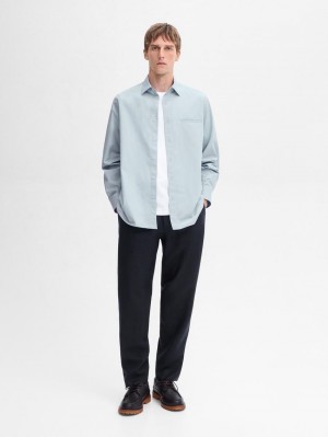 Massimo Dutti Regular Fit Cotton Poplin Men Shirts Light Blue | US-AP1460359