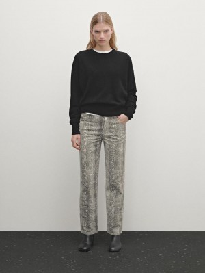 Massimo Dutti Regular Fit Cotton Snakeskin Print Women Jeans Grey | US-KE3951674