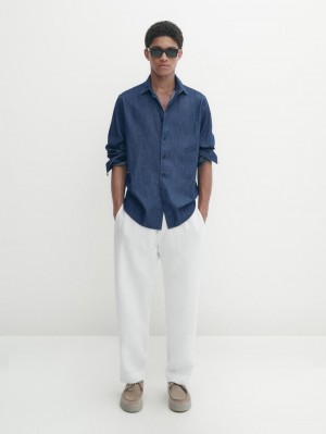 Massimo Dutti Regular Fit Denim With False Pocket Men Shirts Blue | US-GF7593268