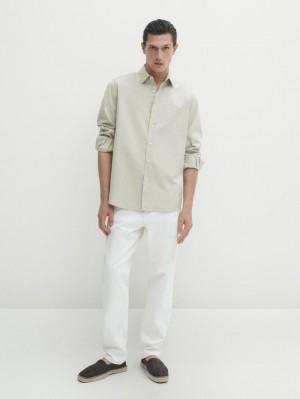 Massimo Dutti Regular Fit Dyed Twill Men Shirts Light Green | US-ZV0926148