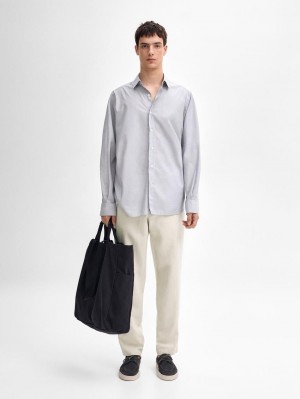 Massimo Dutti Regular Fit Pinstriped Cotton Men Shirts Blue | US-GB3176425