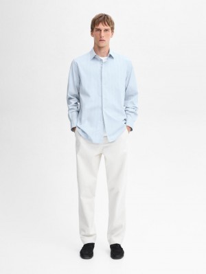 Massimo Dutti Regular Fit Pinstriped Men Shirts Blue | US-DL0536827