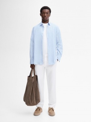 Massimo Dutti Regular Fit Striped Cotton Men Shirts Light Blue | US-RH1950276
