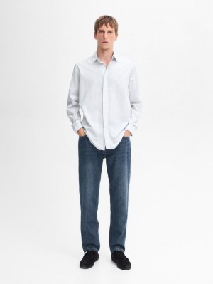 Massimo Dutti Regular Fit Striped Cotton Men Shirts Grey / White | US-EN3574291
