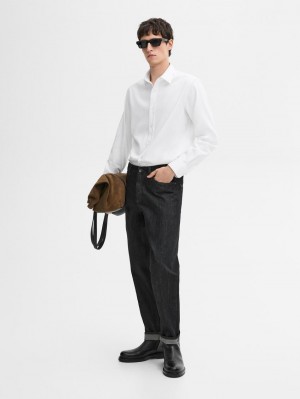 Massimo Dutti Regular Fit Textured Cotton Men Shirts White | US-QP7536820