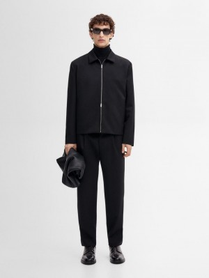 Massimo Dutti Regular Fit Wool Men Trousers Black | US-PX6078245