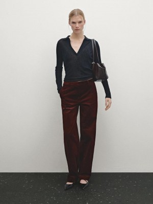 Massimo Dutti Relaxed Fit High-waist Corduroy Women Trousers Burgundy | US-GQ3051726