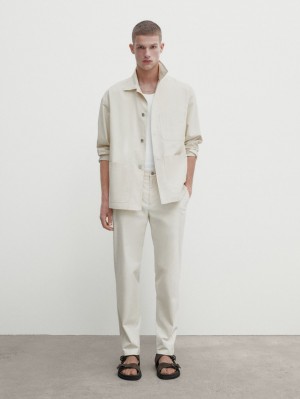 Massimo Dutti Relaxed-fit Twill Men Trousers Cream | US-LR6208519