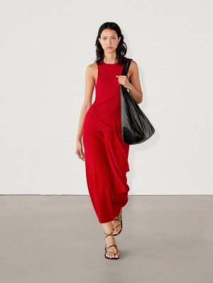 Massimo Dutti Ribbed Knit Co-ord Women Top Red | US-UH5402379