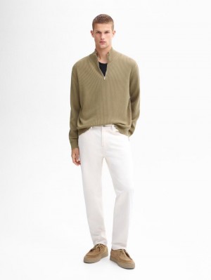 Massimo Dutti Ribbed Knit With Mock Neck Men Sweater Khaki | US-DX4651078