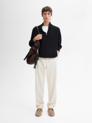 Massimo Dutti Ribbed Knit With Mock Neck Men Sweater Navy | US-HP6987543