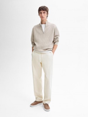 Massimo Dutti Ribbed Knit With Mock Neck Men Sweater Beige | US-BD3608954