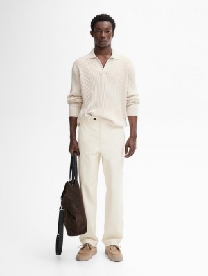 Massimo Dutti Ribbed Knit With Polo Collar Men Sweater Cream | US-SK4953806