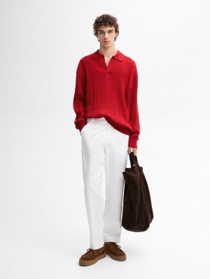 Massimo Dutti Ribbed Knit With Polo Collar Men Sweater Red | US-VJ4560328