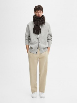 Massimo Dutti Ribbed Knit Wool Blend Men Cardigan Grey | US-OJ5197438
