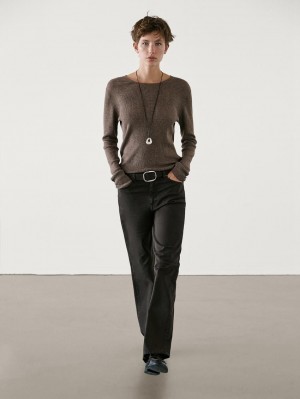 Massimo Dutti Ribbed Knit Wool Women Sweater Brown | US-PA0423968