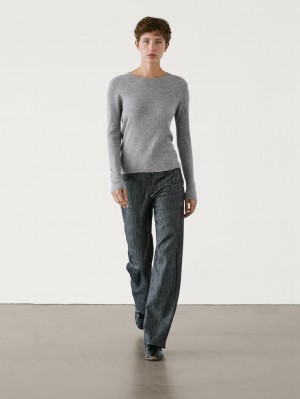 Massimo Dutti Ribbed Knit Wool Women Sweater Grey | US-PA5872940