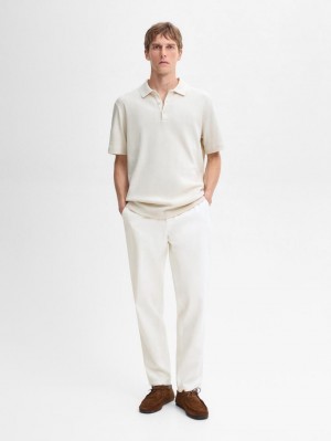 Massimo Dutti Ribbed Short Sleeve Men Polo Shirt Beige | US-AX8362097