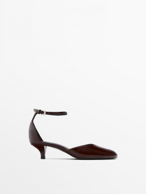 Massimo Dutti Rounded Toe Women Heels Burgundy | US-BW7568431