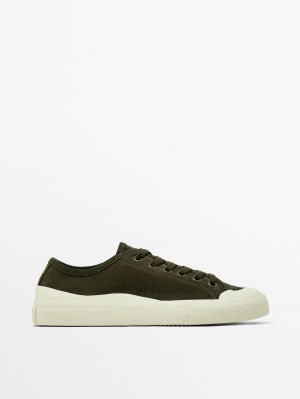 Massimo Dutti Rubberised Split Leather Men Sneakers Khaki | US-QF7809235