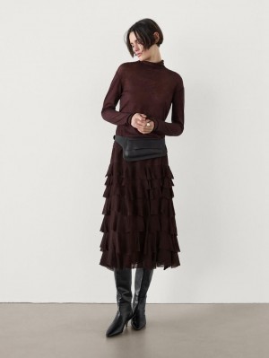 Massimo Dutti Ruffled Midi Women Skirts Chocolate | US-JX2617385
