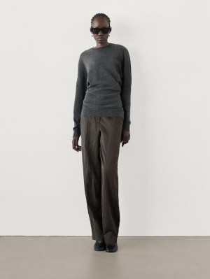 Massimo Dutti Satin Barrel Fit Women Trousers Chocolate | US-CR9175320