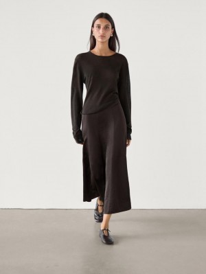 Massimo Dutti Satin Flared Midi With Seams Women Skirts Chocolate | US-GB7089546