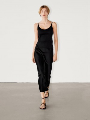 Massimo Dutti Satin Midi Women Skirts Black | US-PR9246307