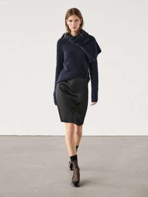 Massimo Dutti Satin Midi Women Skirts Black | US-EF4053967