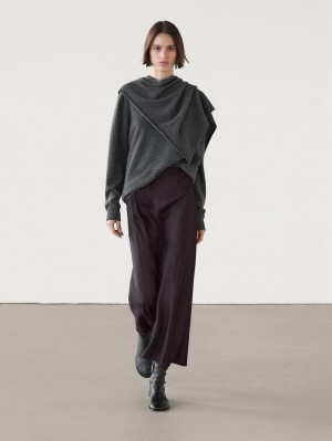 Massimo Dutti Satin Midi Women Skirts Dark Purple | US-AV7342596
