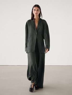 Massimo Dutti Satin With Elasticated Waistband And Double Hems Women Trousers Dark Green | US-KL3450169
