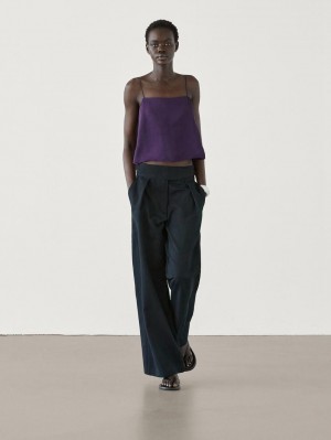Massimo Dutti Satin With Opening Detail Co-ord Women Top Purple | US-QE8624705
