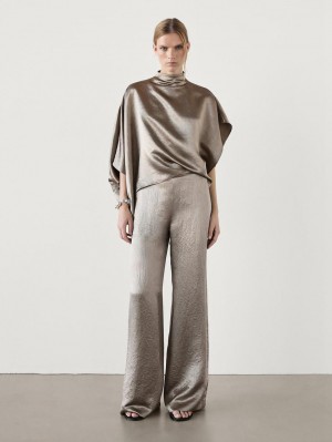 Massimo Dutti Satin Women Trousers Metallic | US-XO4638075