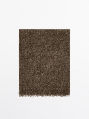 Massimo Dutti Scarf Knitted Detail Women Scarf Olive | US-XR2056738