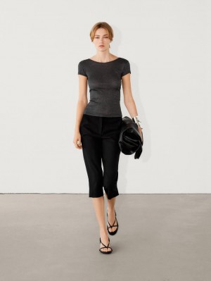 Massimo Dutti Semi-sheer Short Sleeve Women T-Shirt Dark Grey | US-SL6813974