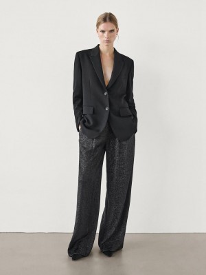 Massimo Dutti Shimmery Pleated Women Trousers Black | US-QT0715269