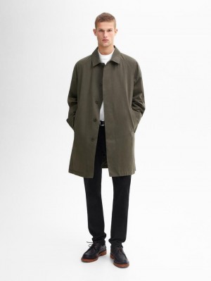 Massimo Dutti Short Cotton Blend Trench Men Jacket Dark Khaki | US-RD2180936